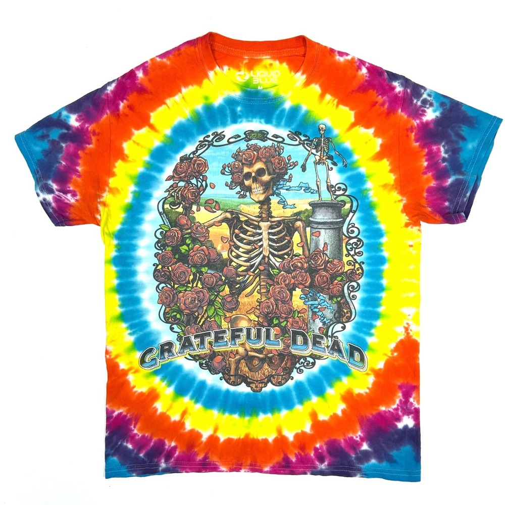 Liquid Blue Grateful Dead Bertha Skeleton Roses Tie Dye Shirt Men M 1998 Graphic